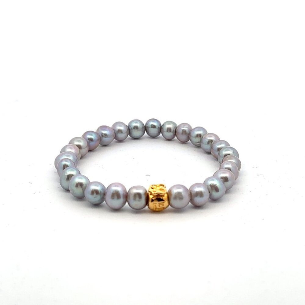 18K Gold Money Bag Lucky Charm Gray Pearl 6-7mm x 6-7.5mm - Picture 8 of 9